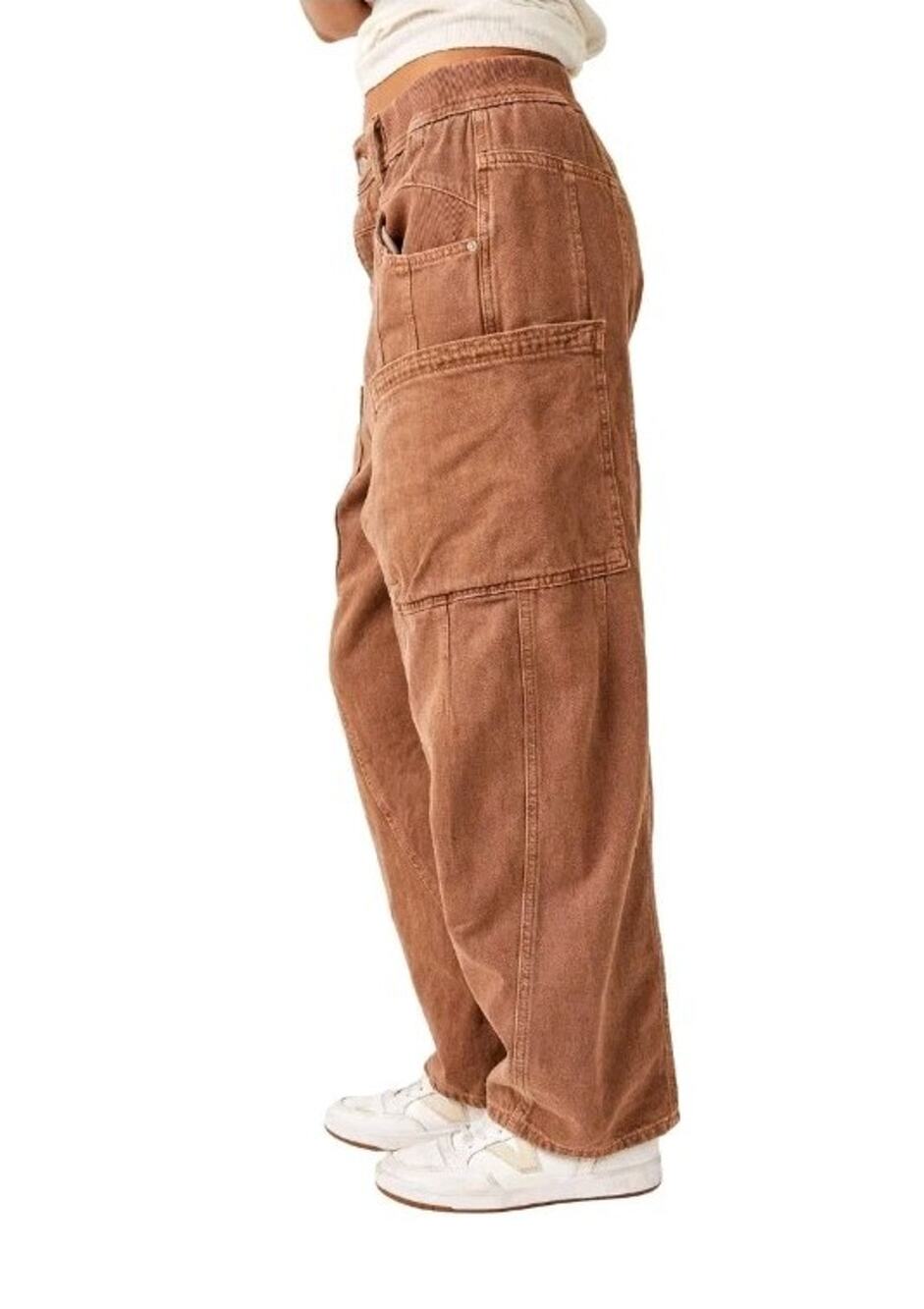 Free People We The Free New School Warm Brown Relaxed Straight Leg Cargo Jeans M